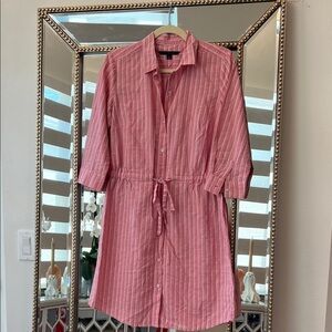 Tommy Hilfiger Pink and White Striped Midi Dress